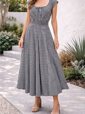 Grace Elements Black and White Gingham fit and flare midi dress-size large
